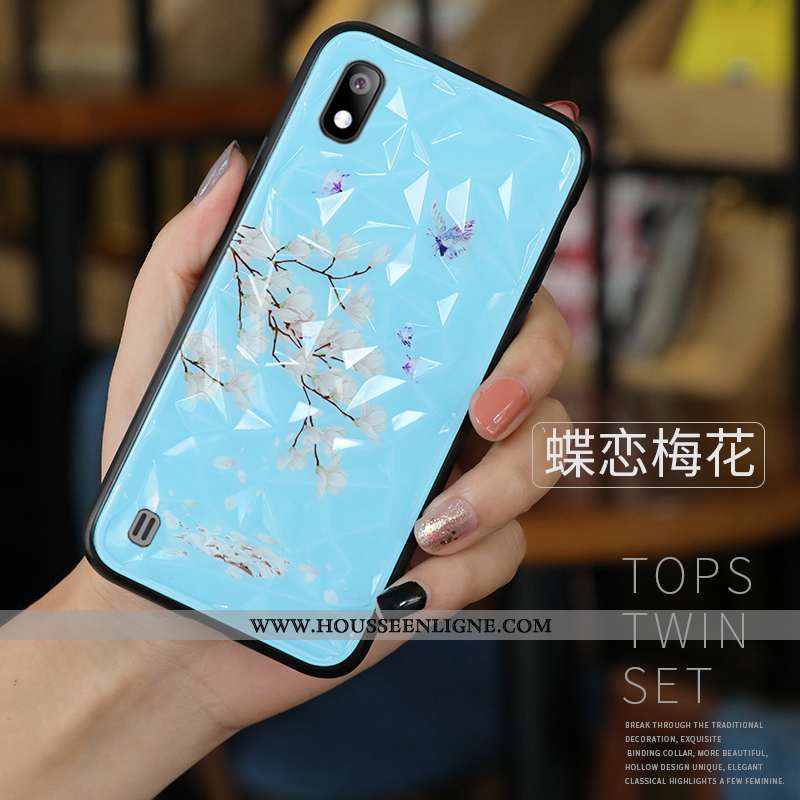 Housse Samsung Galaxy A10 Silicone Protection Personnalité Étui Amoureux Fluide Doux Verre Bleu