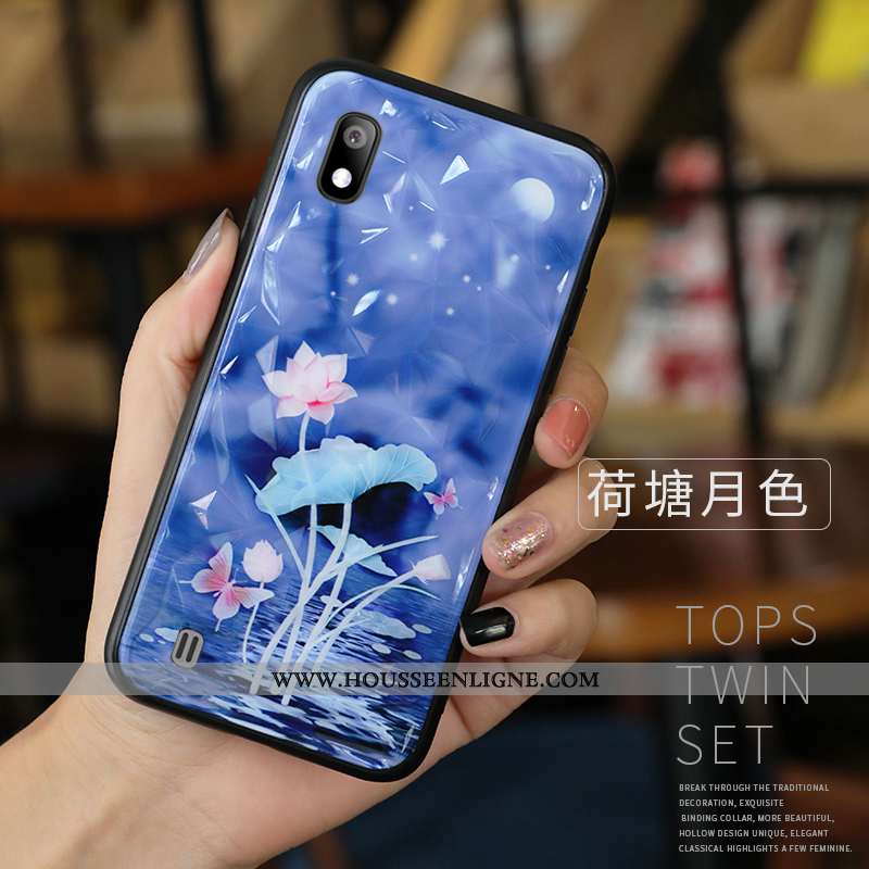 Housse Samsung Galaxy A10 Silicone Protection Personnalité Étui Amoureux Fluide Doux Verre Bleu