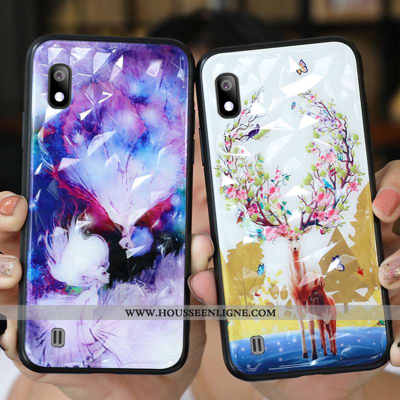 Housse Samsung Galaxy A10 Silicone Protection Personnalité Étui Amoureux Fluide Doux Verre Bleu
