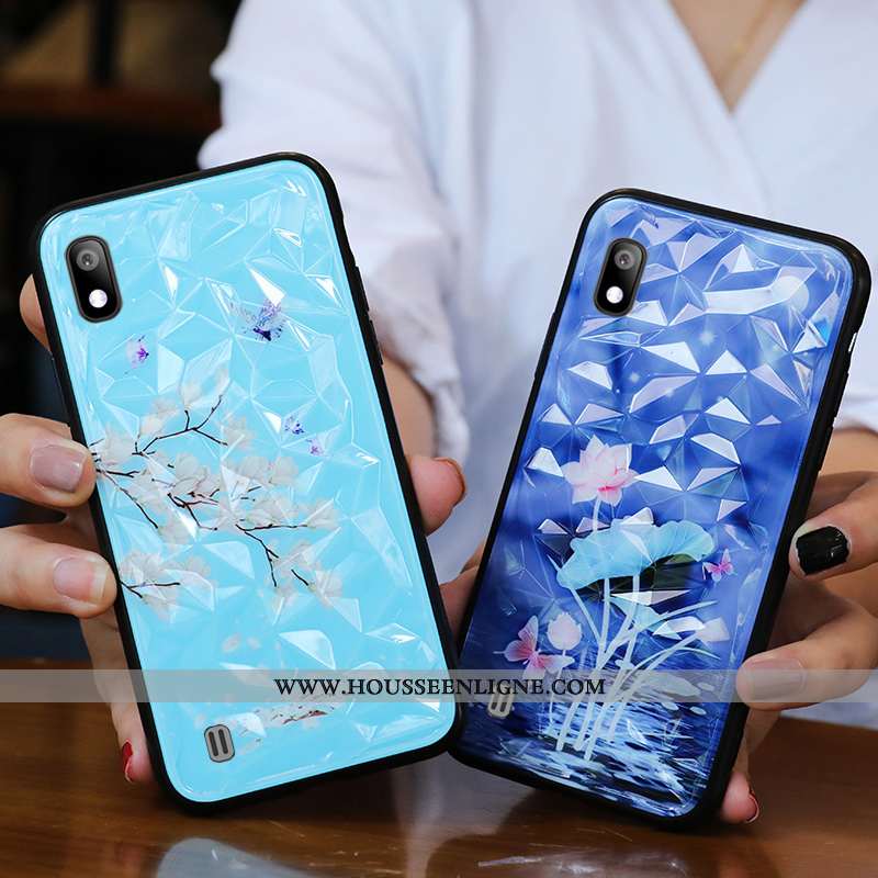 Housse Samsung Galaxy A10 Silicone Protection Personnalité Étui Amoureux Fluide Doux Verre Bleu