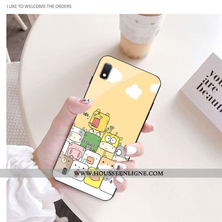 Housse Samsung Galaxy A10 Verre Dessin Animé Charmant Jaune Téléphone Portable Coque Protection