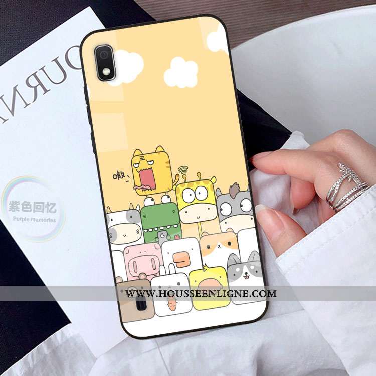 Housse Samsung Galaxy A10 Verre Dessin Animé Charmant Jaune Téléphone Portable Coque Protection