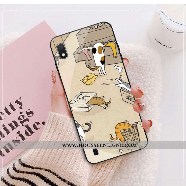 Housse Samsung Galaxy A10 Verre Dessin Animé Charmant Jaune Téléphone Portable Coque Protection