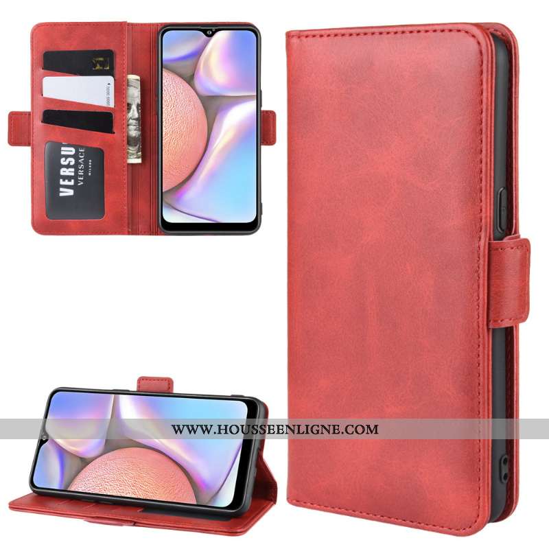 Housse Samsung Galaxy A10s Cuir Protection Business Étoile Une Agrafe Rouge Coque