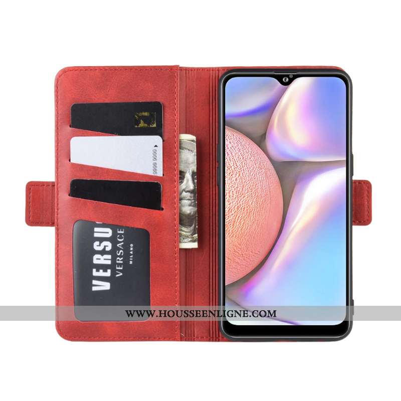 Housse Samsung Galaxy A10s Cuir Protection Business Étoile Une Agrafe Rouge Coque
