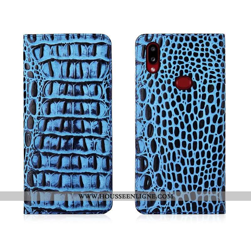 Housse Samsung Galaxy A10s Cuir Véritable Tendance Nouveau Fluide Doux Incassable Silicone Bleu