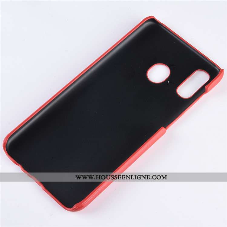 Housse Samsung Galaxy A20e Cuir Modèle Fleurie Téléphone Portable Rouge Litchi Difficile Étoile