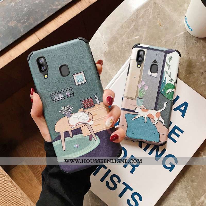 Housse Samsung Galaxy A20e Gaufrage Protection Téléphone Portable Délavé En Daim Étoile Étui Incassa