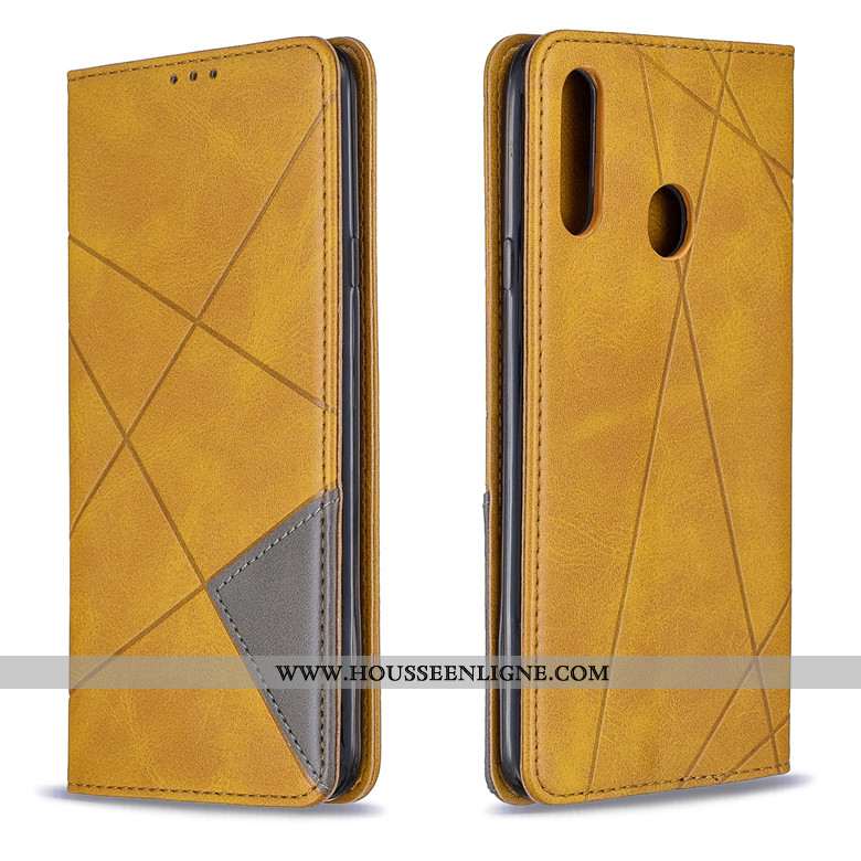 Housse Samsung Galaxy A20s Cuir Protection Coque Losange Étui Étoile Jaune