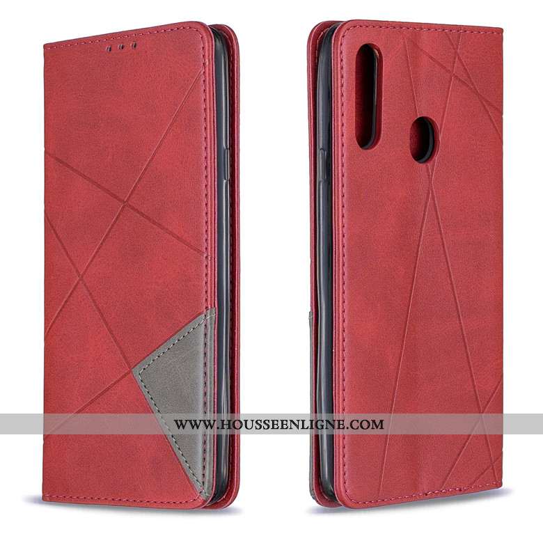 Housse Samsung Galaxy A20s Cuir Protection Coque Losange Étui Étoile Jaune