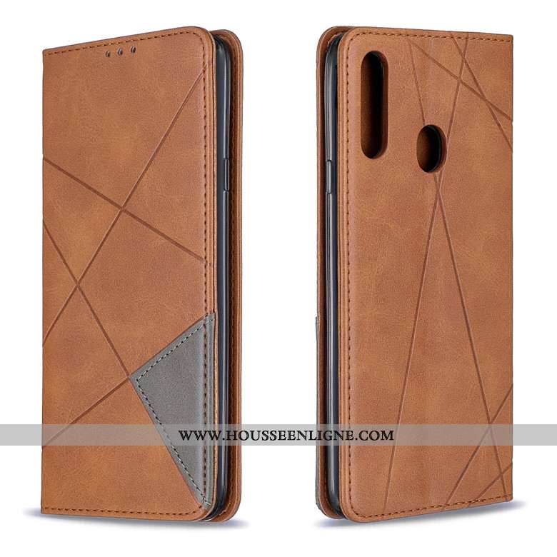 Housse Samsung Galaxy A20s Cuir Protection Coque Losange Étui Étoile Jaune