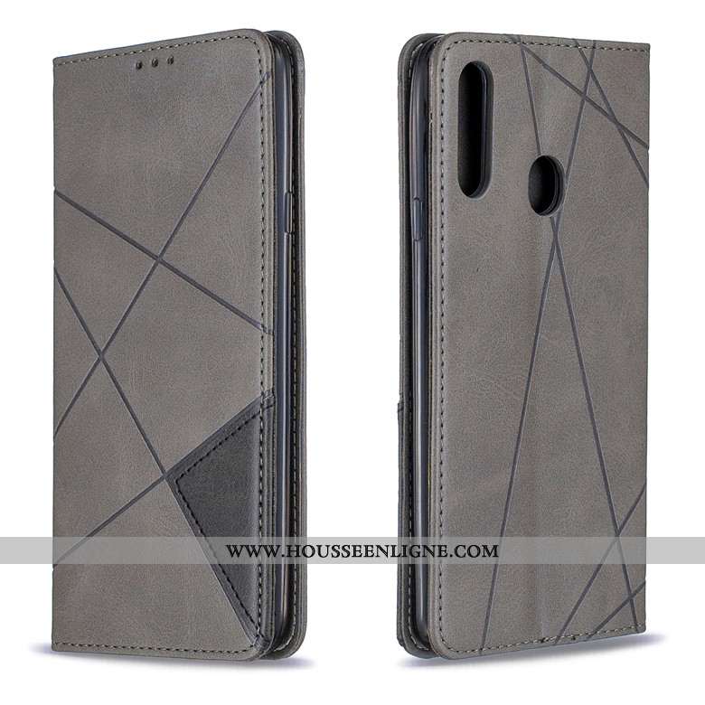 Housse Samsung Galaxy A20s Cuir Protection Coque Losange Étui Étoile Jaune