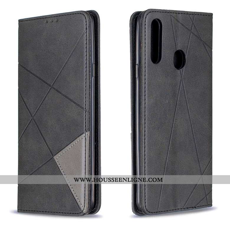 Housse Samsung Galaxy A20s Cuir Protection Coque Losange Étui Étoile Jaune