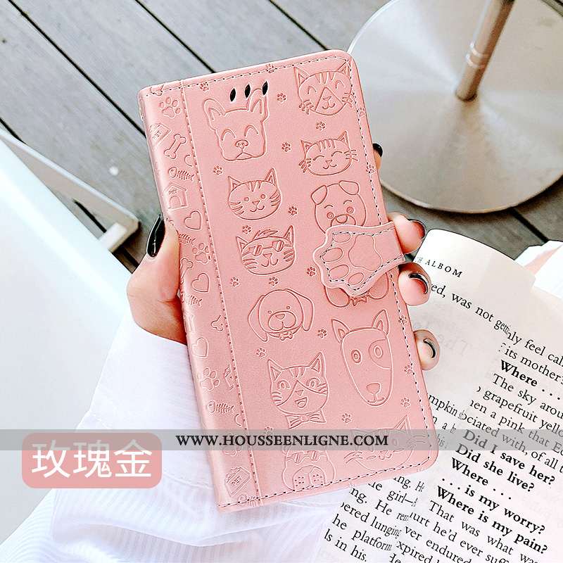 Housse Samsung Galaxy A20s Cuir Protection Dessin Animé Chat Clamshell Coque Tendance Rose