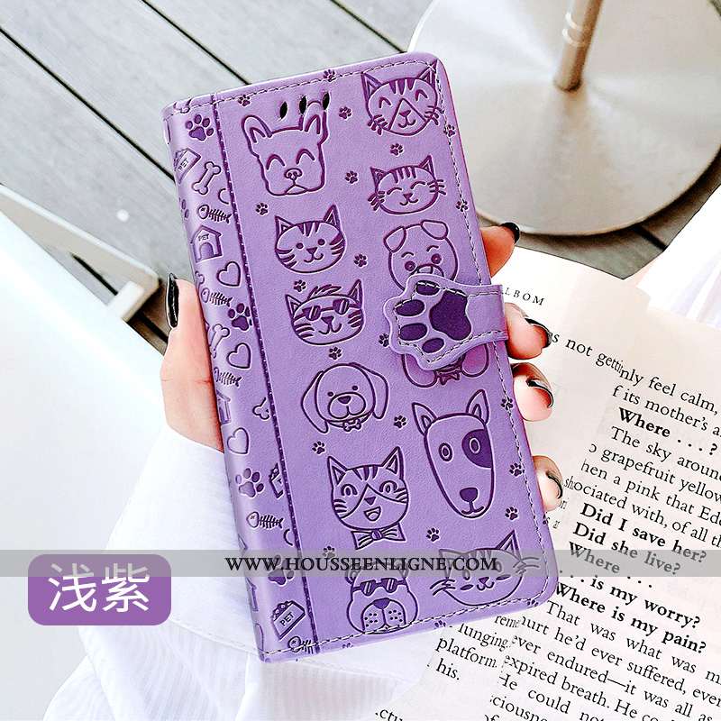 Housse Samsung Galaxy A20s Cuir Protection Dessin Animé Chat Clamshell Coque Tendance Rose