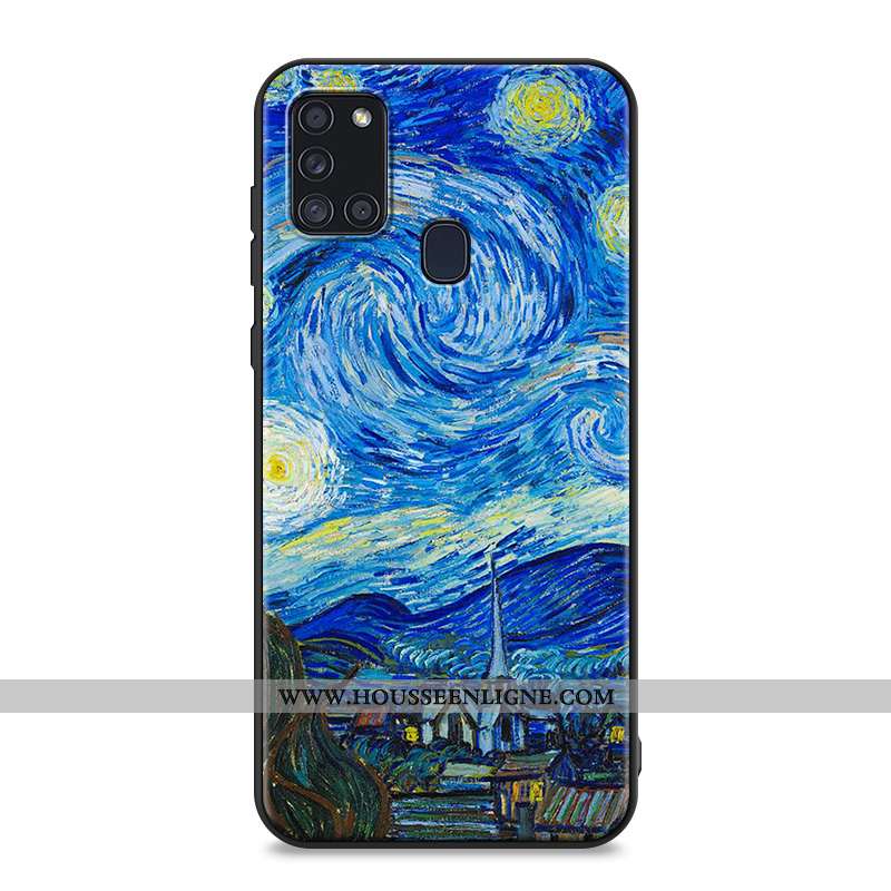 Housse Samsung Galaxy A21s Créatif Dessin Animé Coque Étoile Téléphone Portable Bleu Délavé En Daim