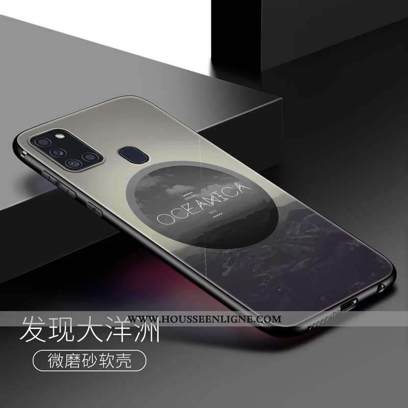 Housse Samsung Galaxy A21s Créatif Dessin Animé Coque Étoile Téléphone Portable Bleu Délavé En Daim