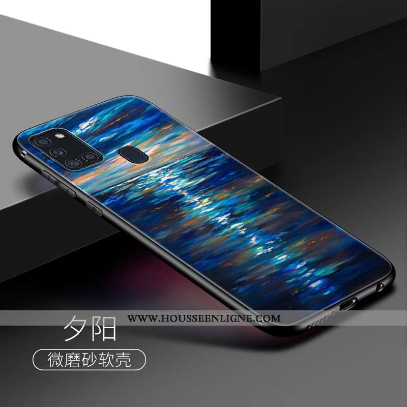 Housse Samsung Galaxy A21s Créatif Dessin Animé Coque Étoile Téléphone Portable Bleu Délavé En Daim