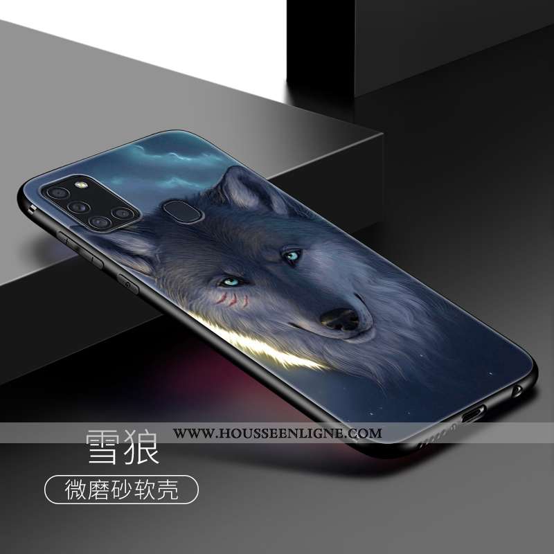 Housse Samsung Galaxy A21s Créatif Dessin Animé Coque Étoile Téléphone Portable Bleu Délavé En Daim