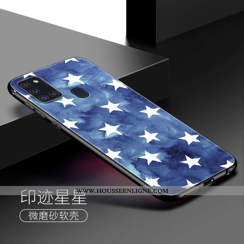 Housse Samsung Galaxy A21s Créatif Dessin Animé Coque Étoile Téléphone Portable Bleu Délavé En Daim