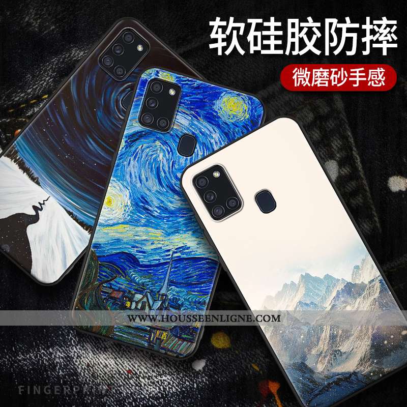 Housse Samsung Galaxy A21s Créatif Dessin Animé Coque Étoile Téléphone Portable Bleu Délavé En Daim