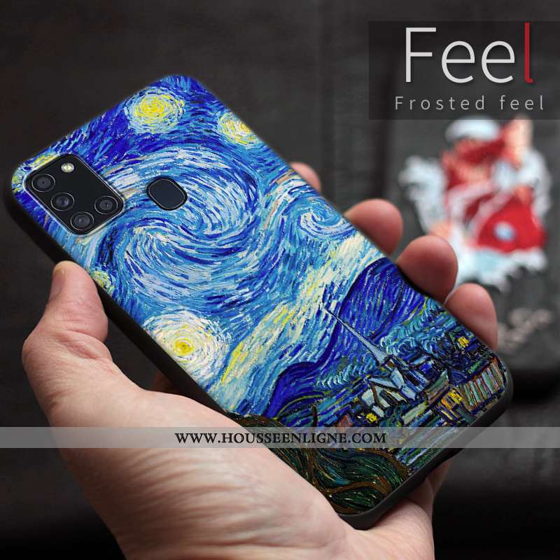 Housse Samsung Galaxy A21s Créatif Dessin Animé Coque Étoile Téléphone Portable Bleu Délavé En Daim