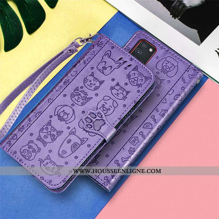 Housse Samsung Galaxy A21s Cuir Dessin Animé Charmant Tout Compris Coque Incassable Étui Violet