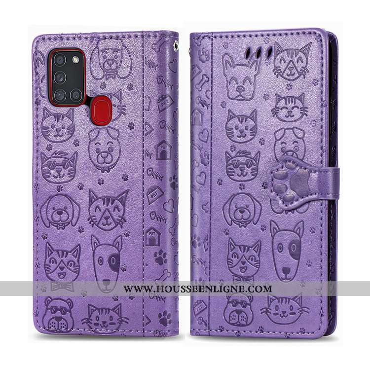 Housse Samsung Galaxy A21s Cuir Dessin Animé Charmant Tout Compris Coque Incassable Étui Violet