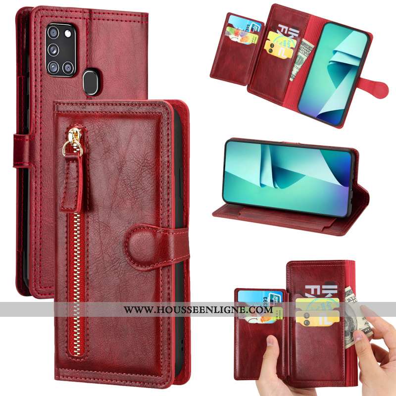 Housse Samsung Galaxy A21s Cuir Tendance Étoile Business Téléphone Portable Incassable Vin Rouge Bor