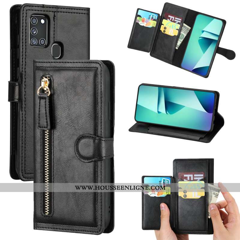 Housse Samsung Galaxy A21s Cuir Tendance Étoile Business Téléphone Portable Incassable Vin Rouge Bor