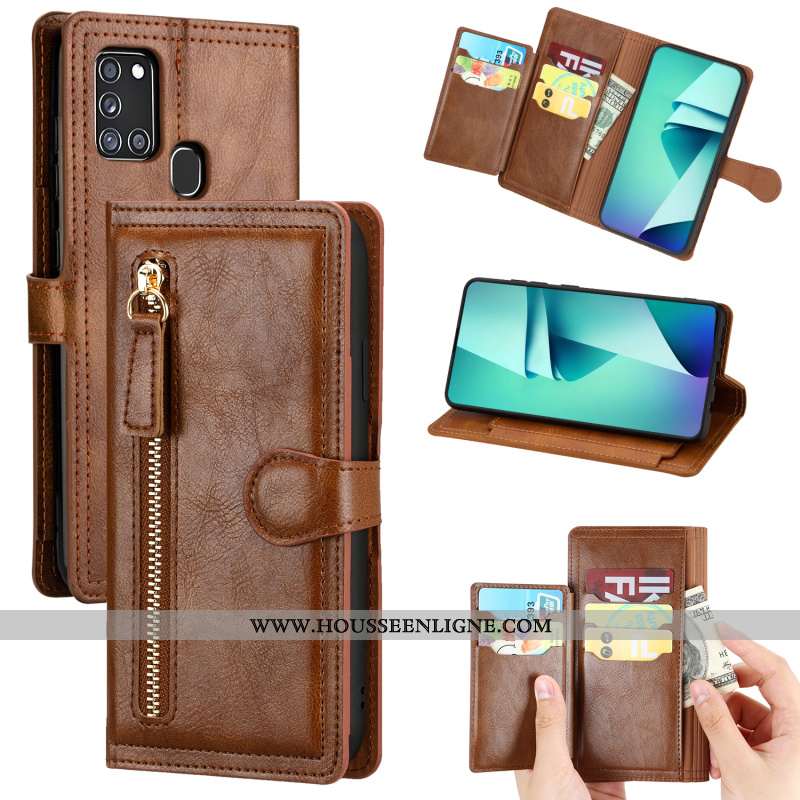 Housse Samsung Galaxy A21s Cuir Tendance Étoile Business Téléphone Portable Incassable Vin Rouge Bor