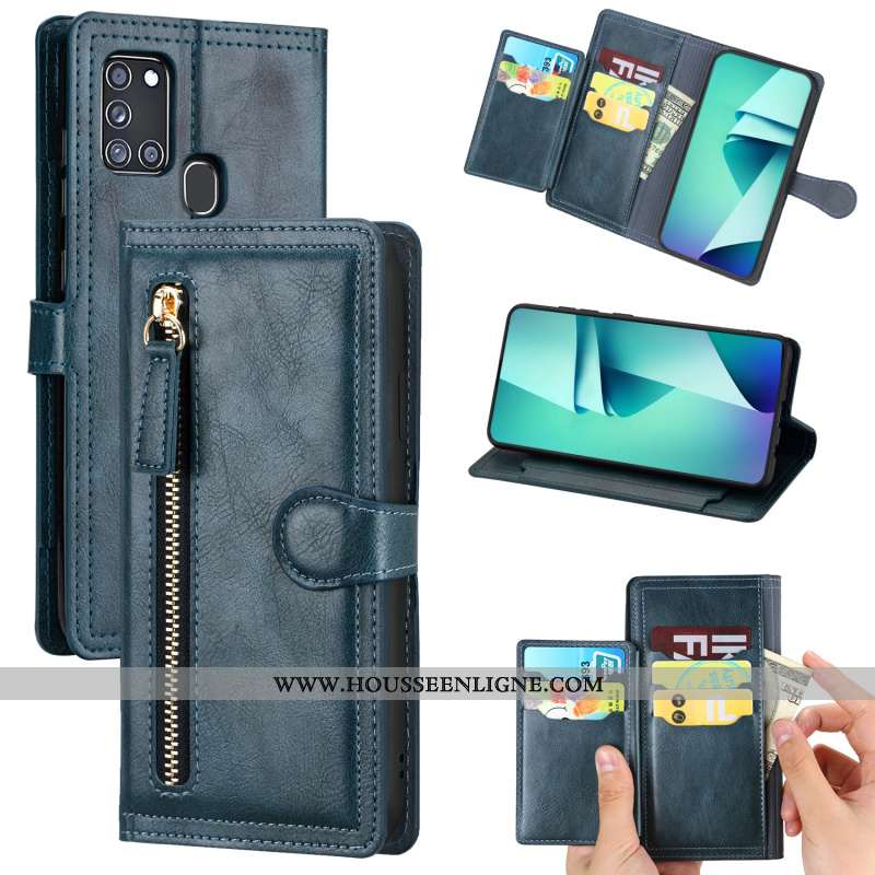 Housse Samsung Galaxy A21s Cuir Tendance Étoile Business Téléphone Portable Incassable Vin Rouge Bor
