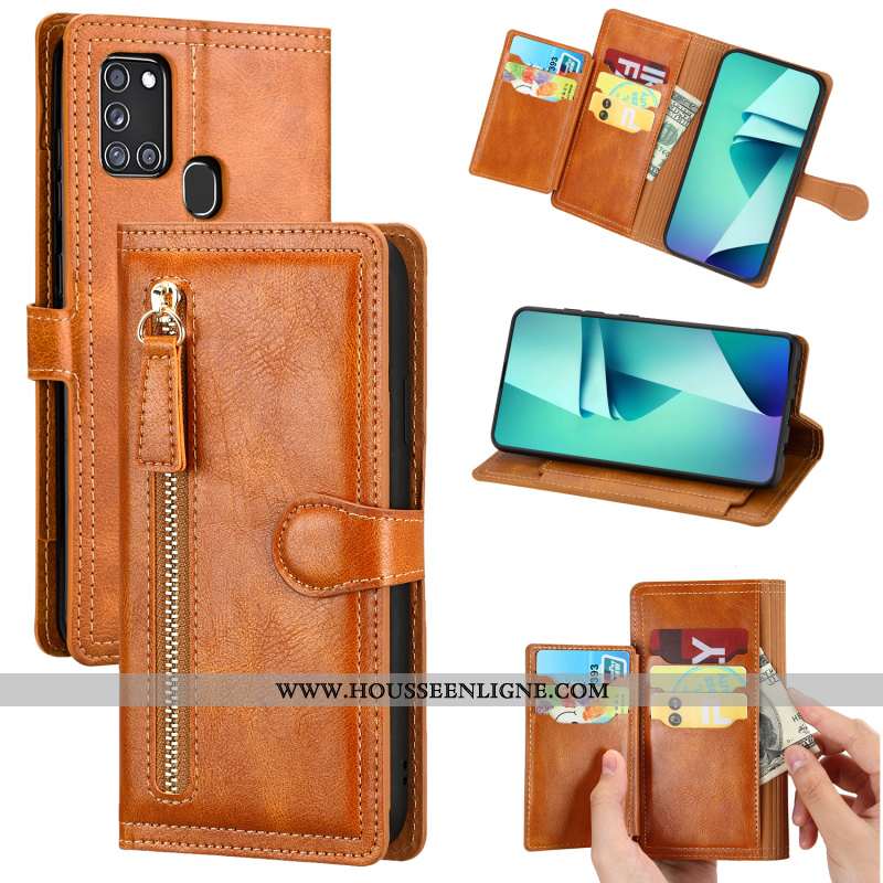 Housse Samsung Galaxy A21s Cuir Tendance Étoile Business Téléphone Portable Incassable Vin Rouge Bor