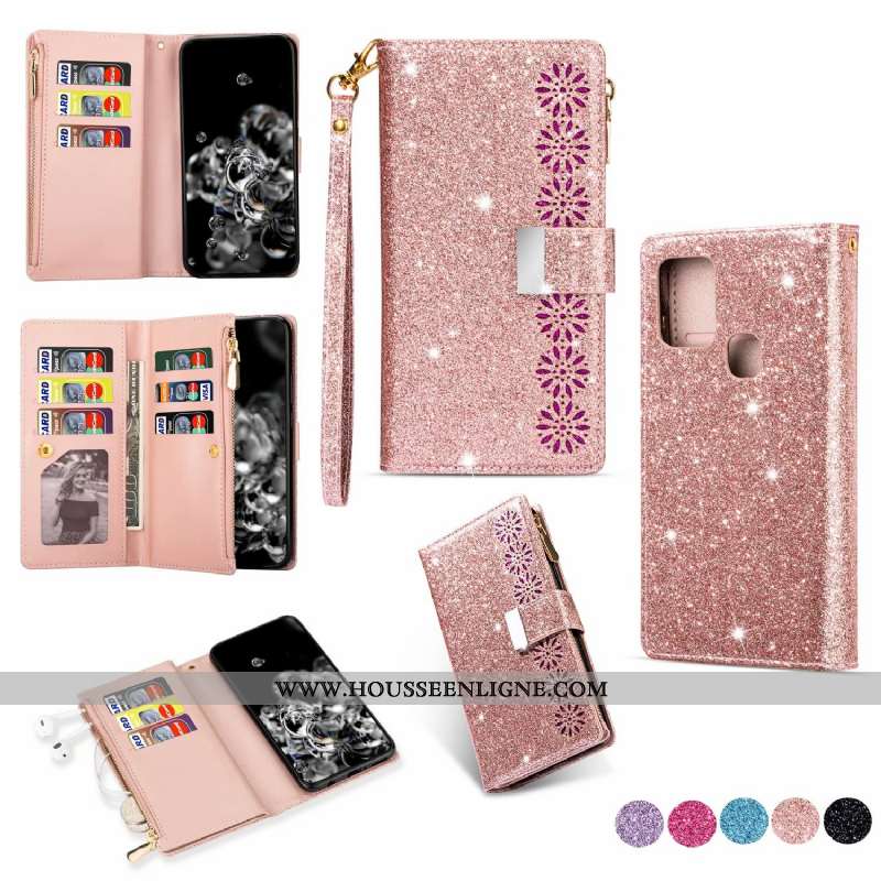 Housse Samsung Galaxy A21s Cuir Étoile Étui Téléphone Portable Coque Ciel Étoilé Violet