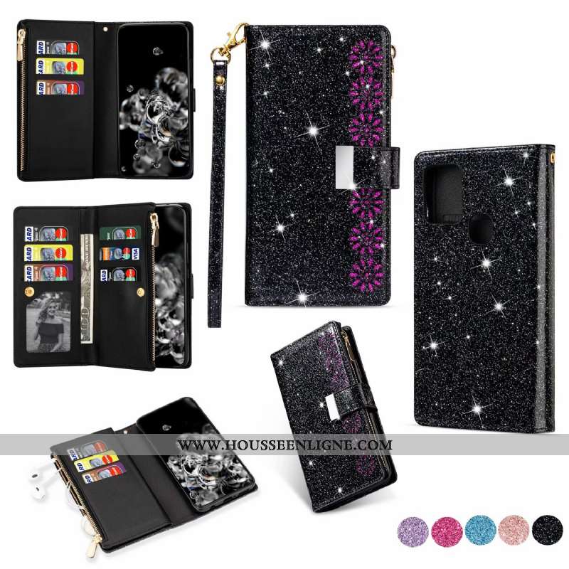 Housse Samsung Galaxy A21s Cuir Étoile Étui Téléphone Portable Coque Ciel Étoilé Violet
