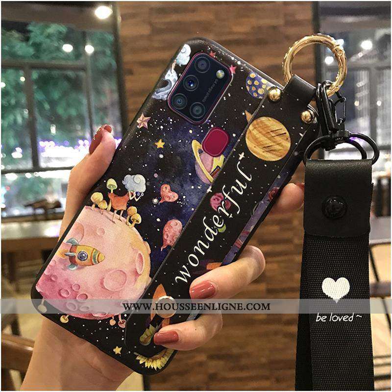 Housse Samsung Galaxy A21s Ornements Suspendus Dessin Animé Coque Fluide Doux Noir Protection Suppor