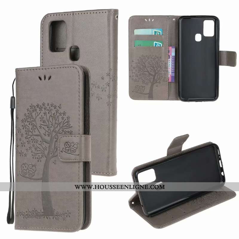 Housse Samsung Galaxy A21s Portefeuille Cuir Vert Tout Compris Coque Fluide Doux Incassable Verte