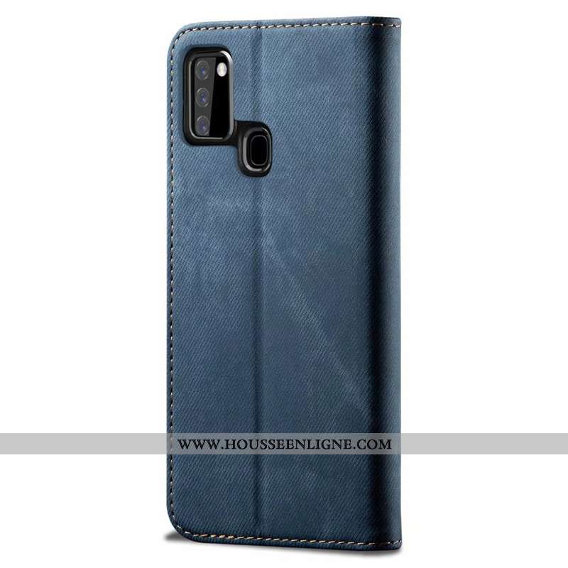 Housse Samsung Galaxy A21s Protection Cuir Véritable Étoile Plier Kaki Coque Nouveau Khaki