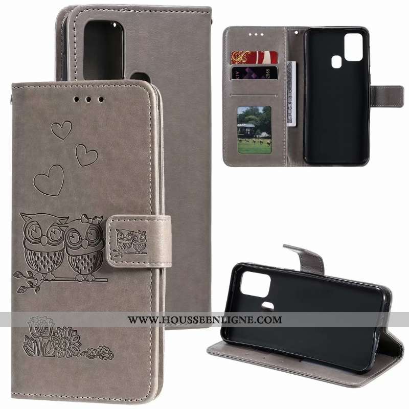 Housse Samsung Galaxy A21s Protection Cuir Étui Clamshell Coque Gris Téléphone Portable