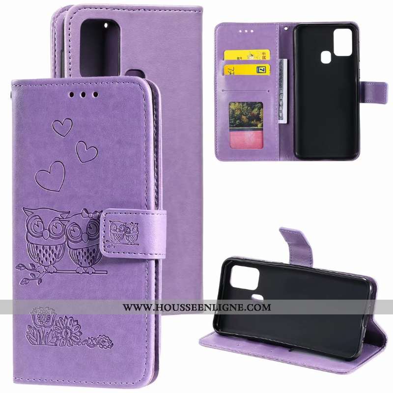 Housse Samsung Galaxy A21s Protection Cuir Étui Clamshell Coque Gris Téléphone Portable