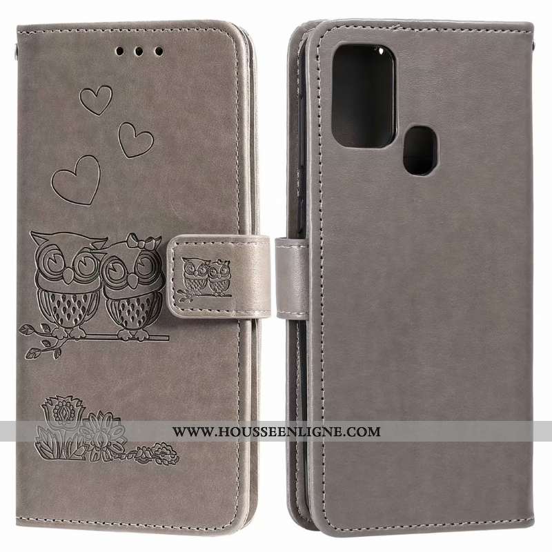 Housse Samsung Galaxy A21s Protection Cuir Étui Clamshell Coque Gris Téléphone Portable