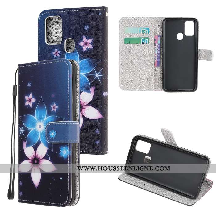 Housse Samsung Galaxy A21s Protection Dessin Animé Clamshell Cuir Téléphone Portable Coque Étui Blan