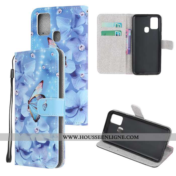 Housse Samsung Galaxy A21s Protection Dessin Animé Clamshell Cuir Téléphone Portable Coque Étui Blan