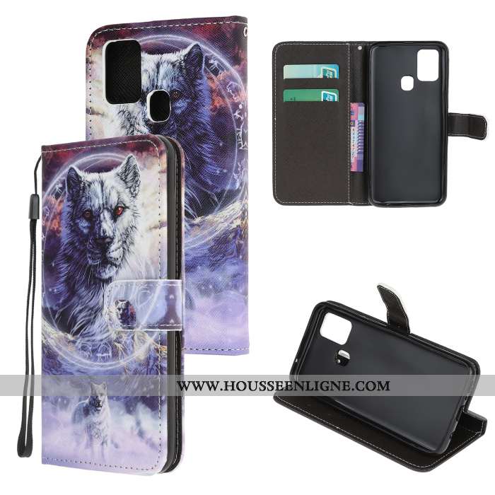 Housse Samsung Galaxy A21s Protection Dessin Animé Clamshell Cuir Téléphone Portable Coque Étui Blan