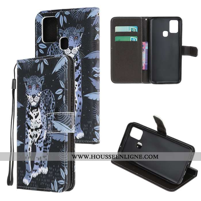 Housse Samsung Galaxy A21s Protection Dessin Animé Clamshell Cuir Téléphone Portable Coque Étui Blan