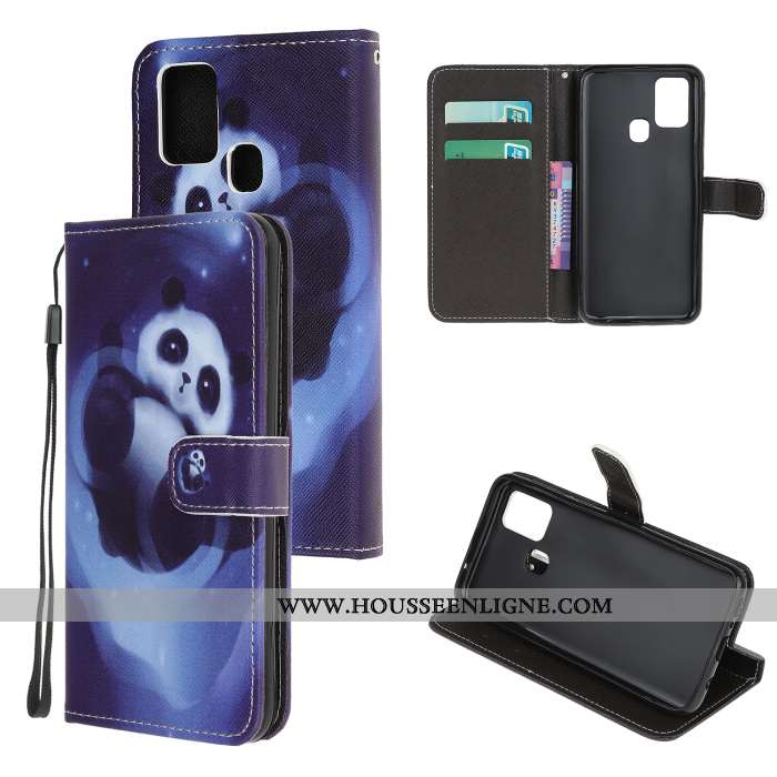 Housse Samsung Galaxy A21s Protection Dessin Animé Clamshell Cuir Téléphone Portable Coque Étui Blan