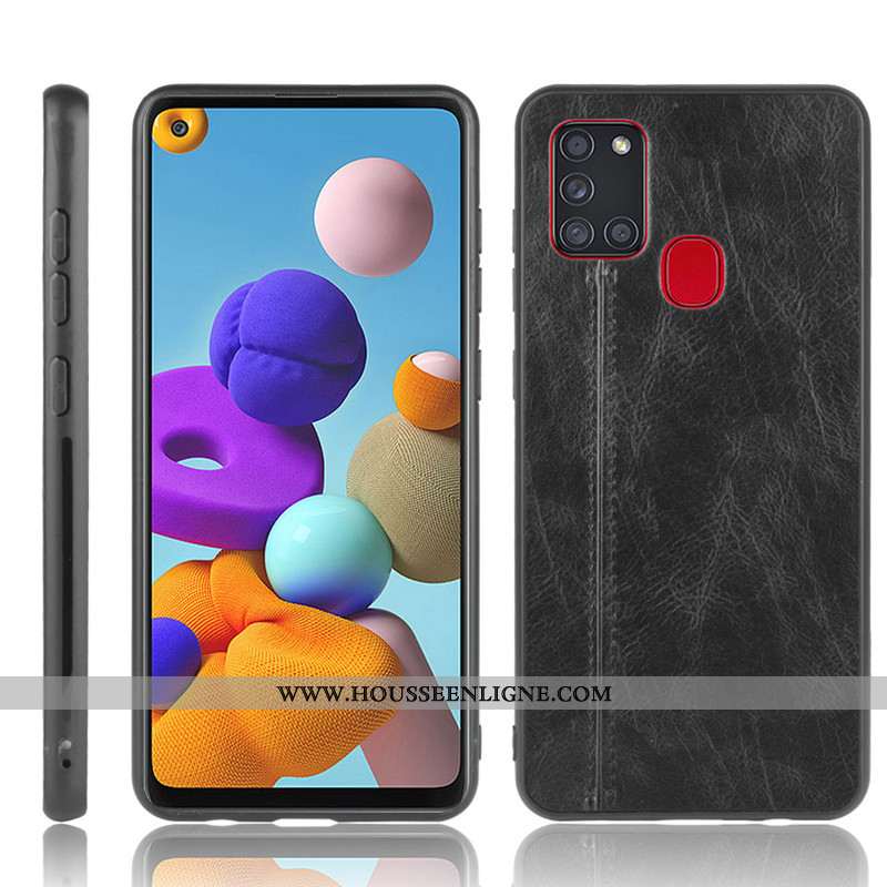 Housse Samsung Galaxy A21s Protection Modèle Fleurie Noir Coque Bovins Téléphone Portable Étui