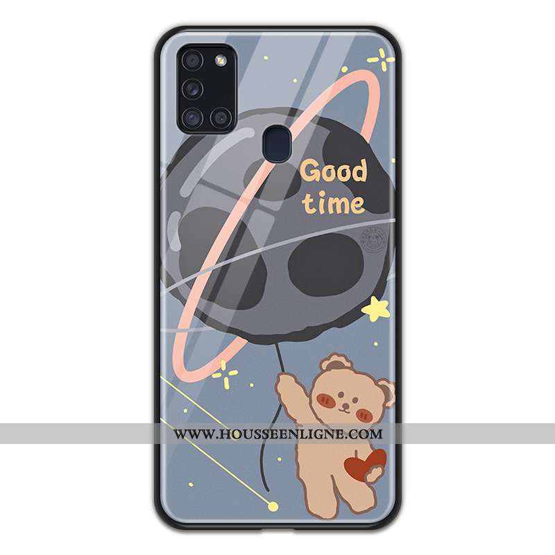 Housse Samsung Galaxy A21s Verre Dessin Animé Téléphone Portable Coque Étoile Planète Noir