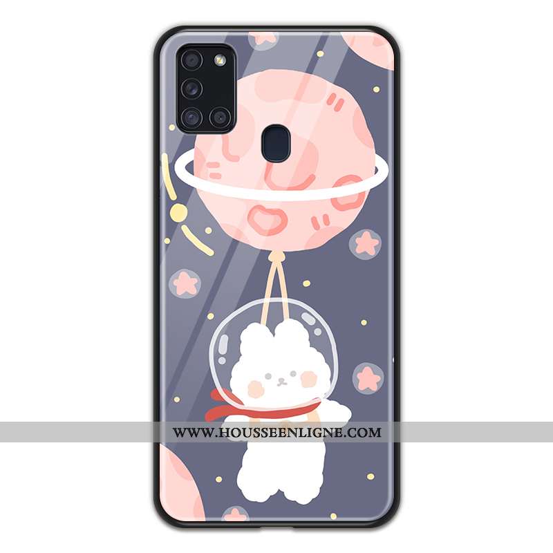 Housse Samsung Galaxy A21s Verre Dessin Animé Téléphone Portable Coque Étoile Planète Noir