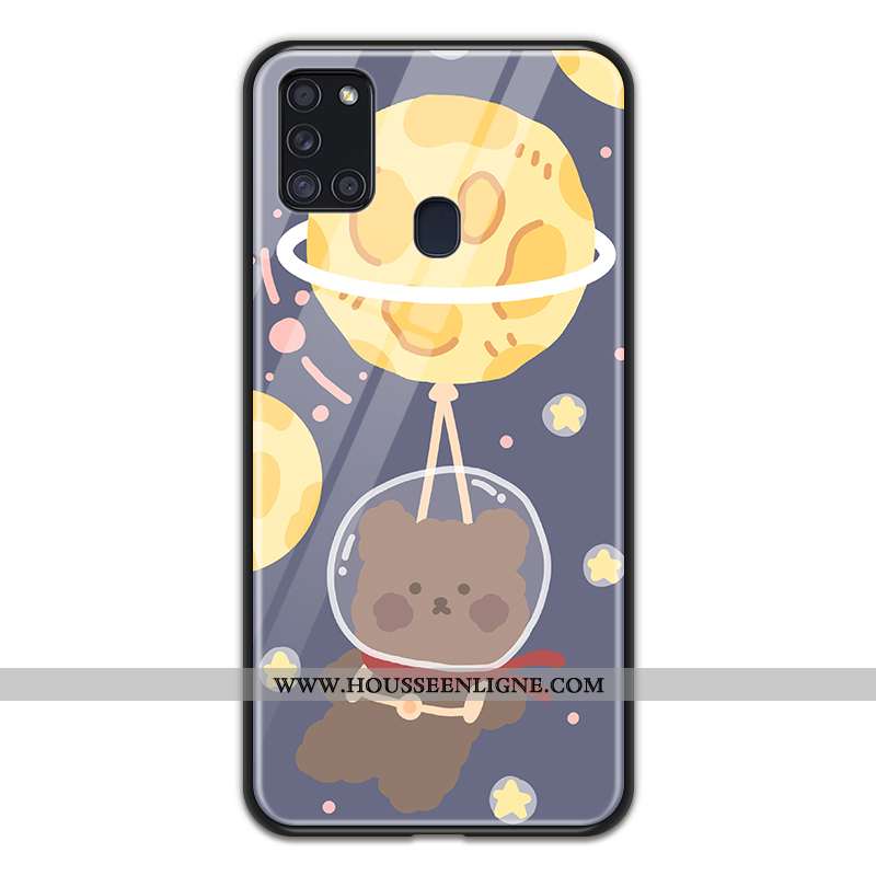 Housse Samsung Galaxy A21s Verre Dessin Animé Téléphone Portable Coque Étoile Planète Noir